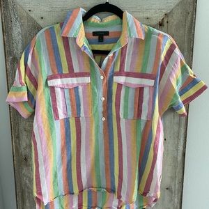 J Crew rainbow candy stripe linen collared shirt